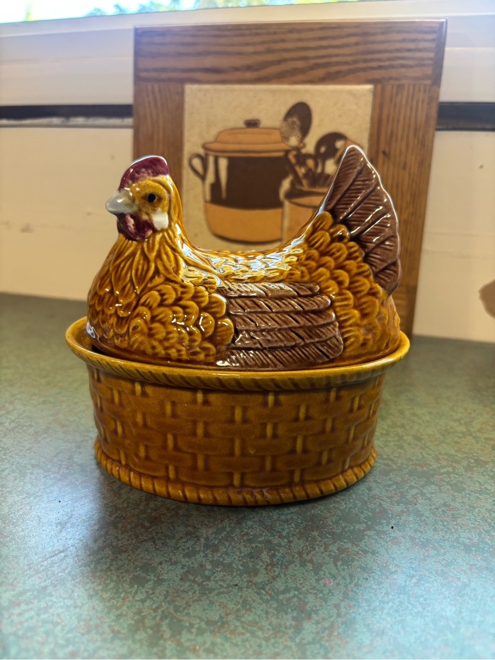 Vintage Portuguese Ceramic Hen on Nest Covered Dish | Made in Portugal
